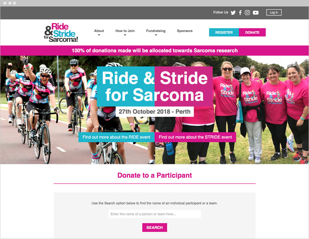 Responsive web design project for The Ride & Stride for Sarcoma!